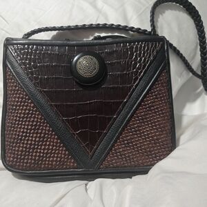Chevron  Brown And Black  Textured Shoulder Bag